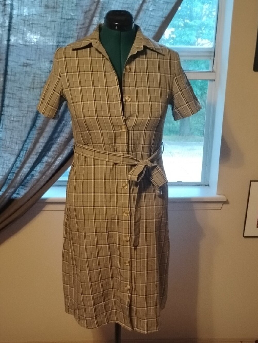 Pomelo Black/White/Grey  Plaid Midi Shirt Dress- Size M